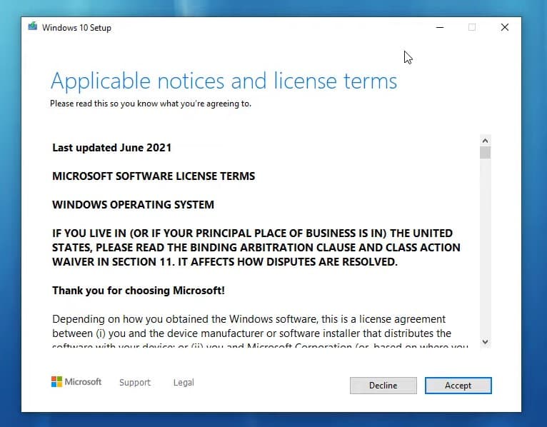 windows 10 license agreement