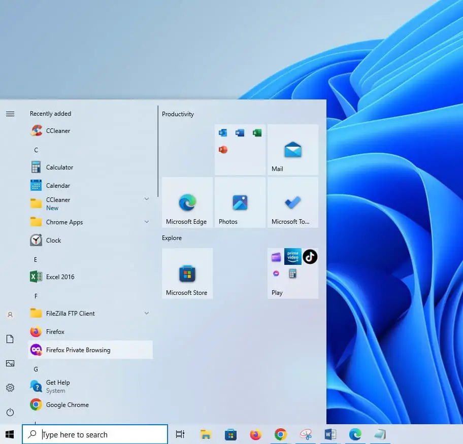 windows 10 start menu