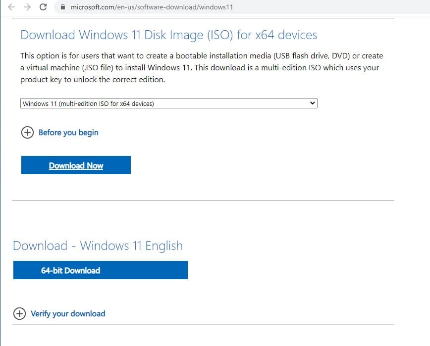 Windows 11 ISO download 64 bit