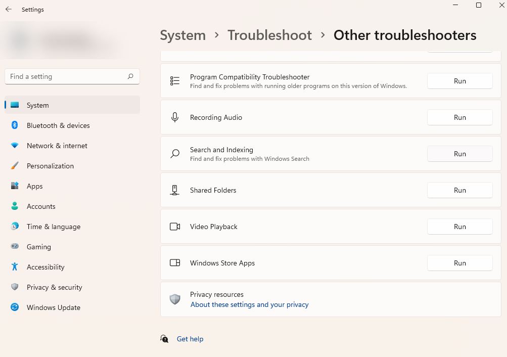 Windows 11 search troubleshooter