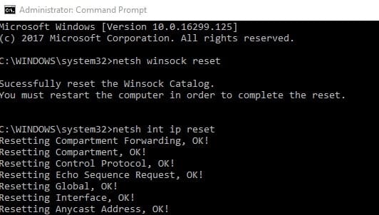 winsock reset command