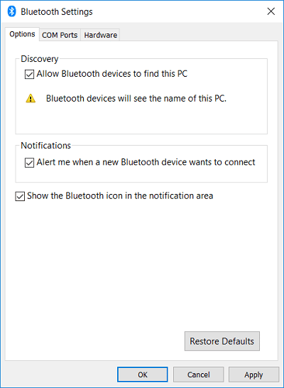 Bluetooth settings