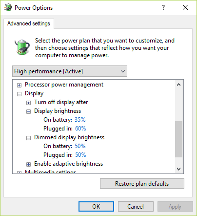 Change brightness settings