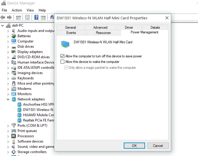 Change Settings in Power Management Tab