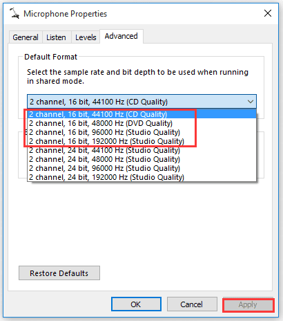 Change the Format of Your Microphone