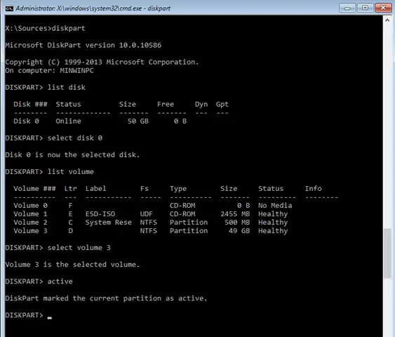 command to fix MBR patition