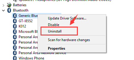 uninstall Bluetooth device driver