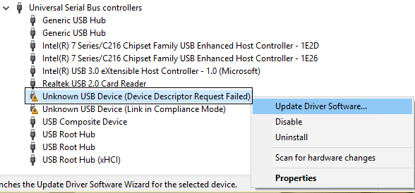 Update unknown usb device