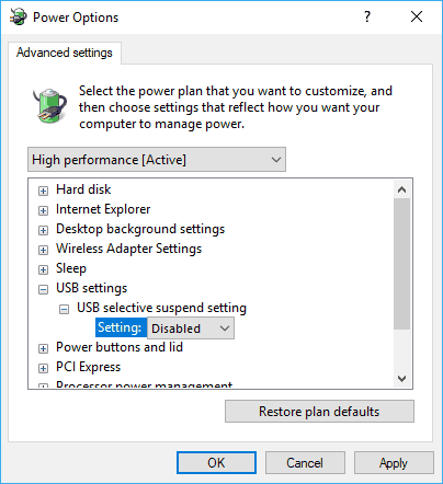 USB selective suspend setting