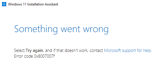 Windows 11 error code 0x8007007f