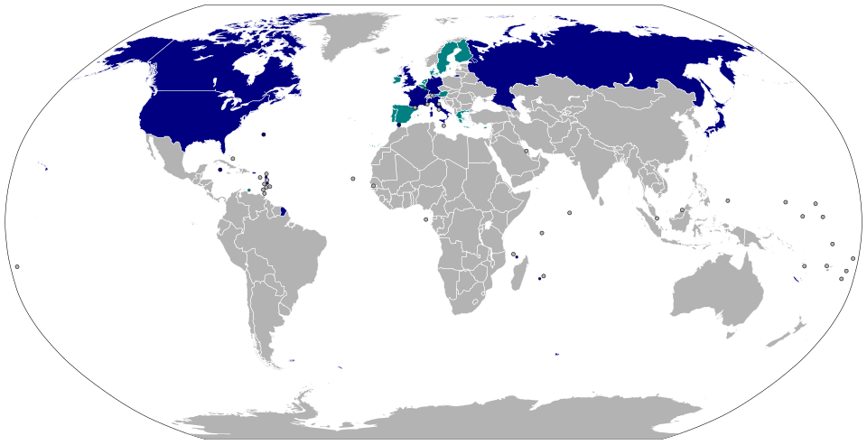 World map of G8 member countries
